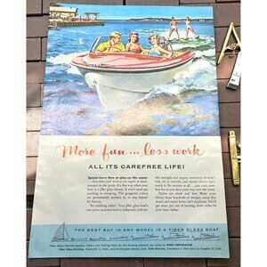 Ferro Fiber Glass Boats Vintage Print Ad 1950s  Wall Art Water Skiing Boating